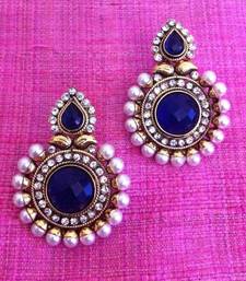 Buy Magnetic blue stone charming pearl polki earring c461b DDS 14 danglers-drop online 