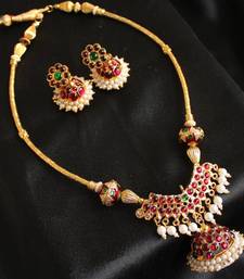 Buy GORGEOUS UNIQUE JHUMKKA PENDANT TEMPLE JEWLE SET necklace-set online 
