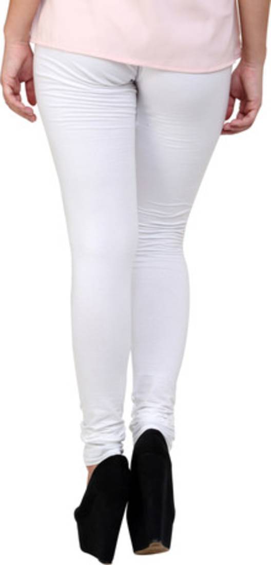 Buy White cotton lycra plain leggings Online