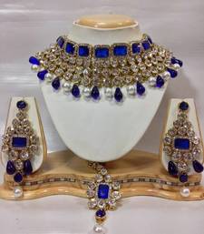 Buy Kundan Studded Jewelry Set in Royal Blue with Pearls necklace-set online 