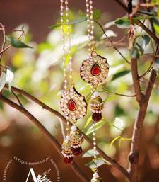 Buy Kashmiri bells Kundan earrings RED color with pearls flower crystal kundan kashmiri jhumka earrings jhumka online 