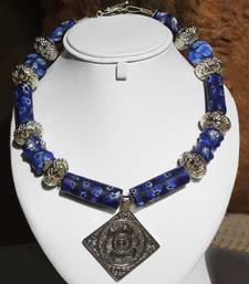 Blue Glass and Floral Necklace. shop online