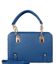 Buy Women Top Double Handle PU Deep Blue Leather Hand Bag handbag