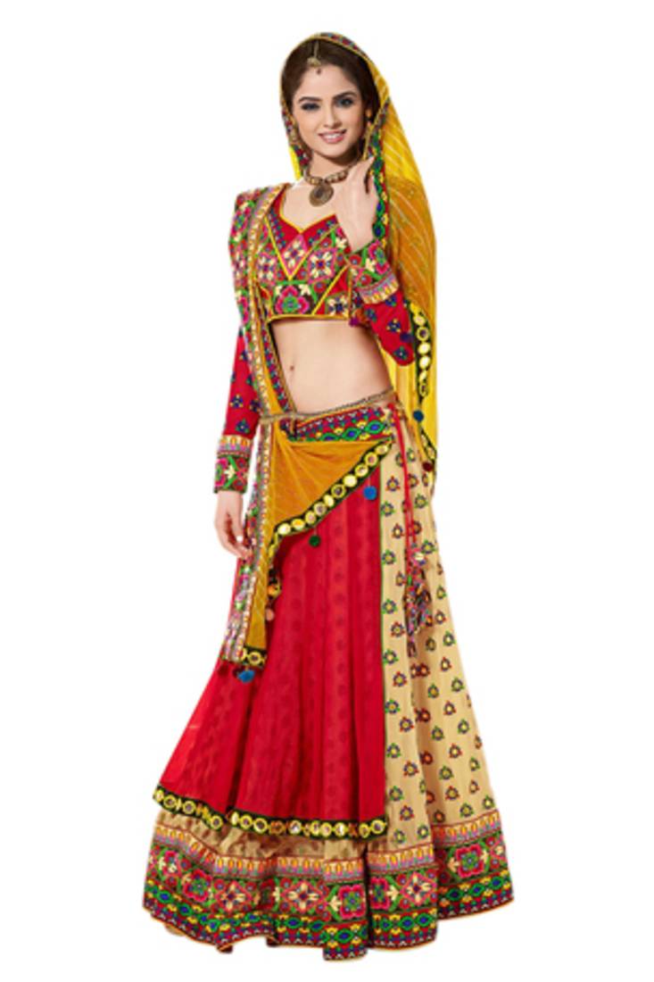 Buy Red And Yellow Kachhi Work Lehenga Choli Online Buy Red And Yellow Kachhi Work Lehenga Choli Online