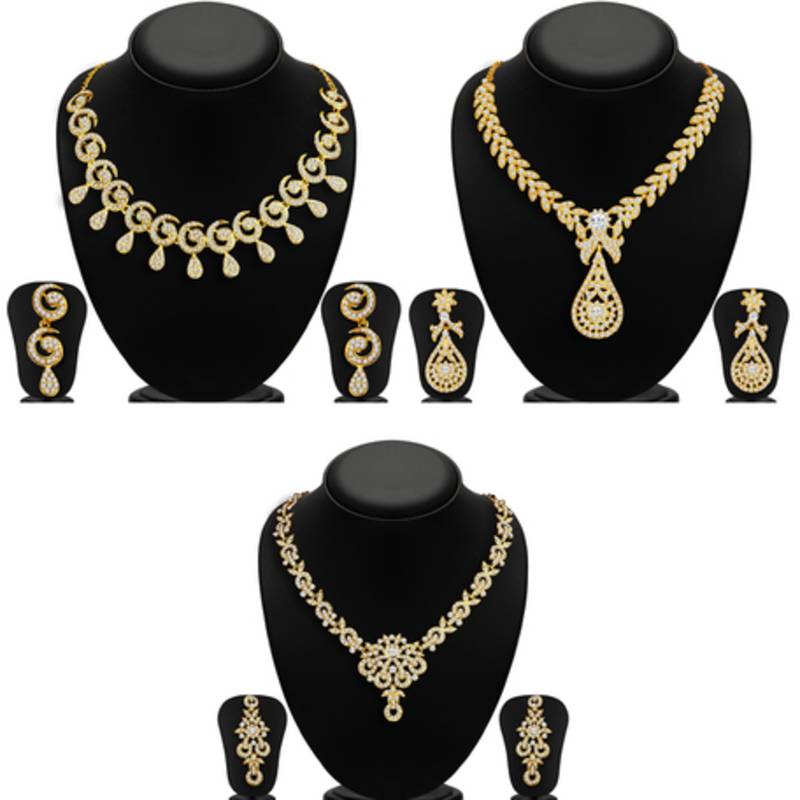 Buy Glimmery 3 Pieces Necklace Set Combo Online