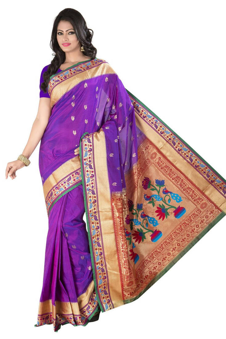 Buy Purple Embroidered ArtSilk Paithani Orissa Saree with Blouse Online