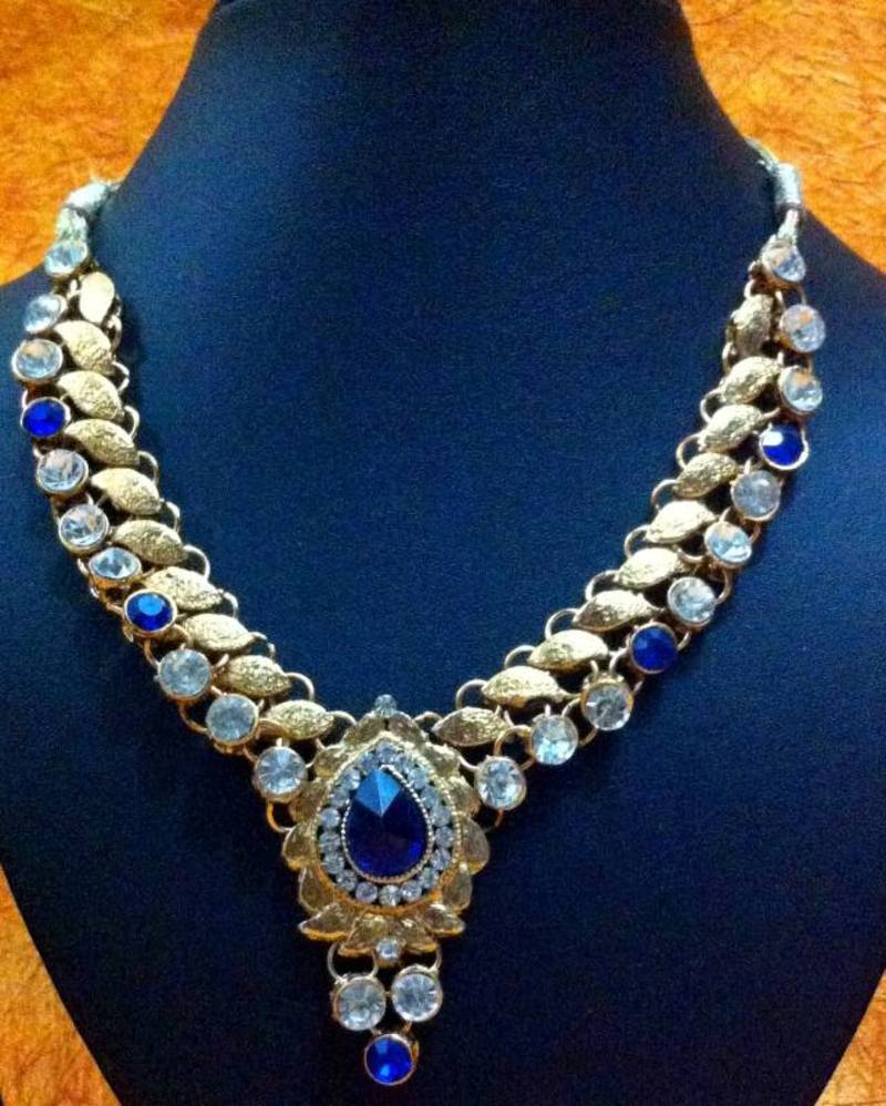 Buy Ethnic Indian Jewelry Bollywood Deep Blue Stone Golden Leaf