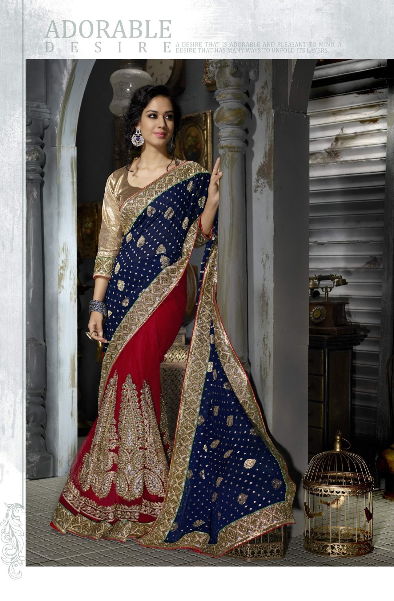 Blue Embroidered Viscose Saree With Blouse Online