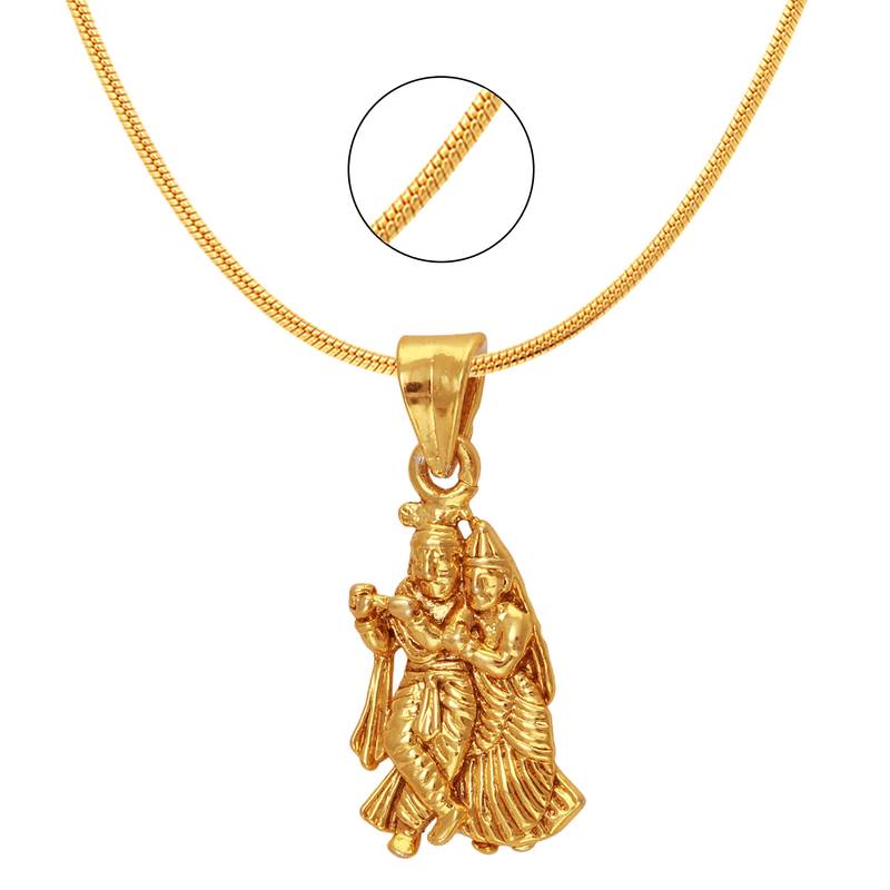Buy Radha Krishna Gold Plated Religious God Pendant with Chain for Men
