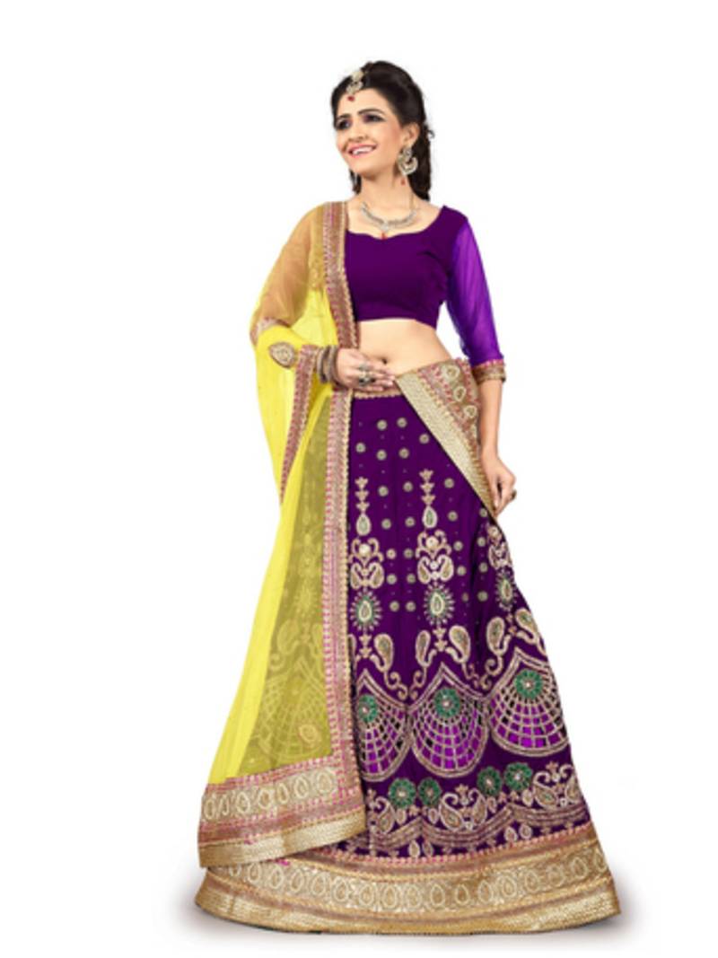Buy Purple embroidered Velvet ghagracholi Online