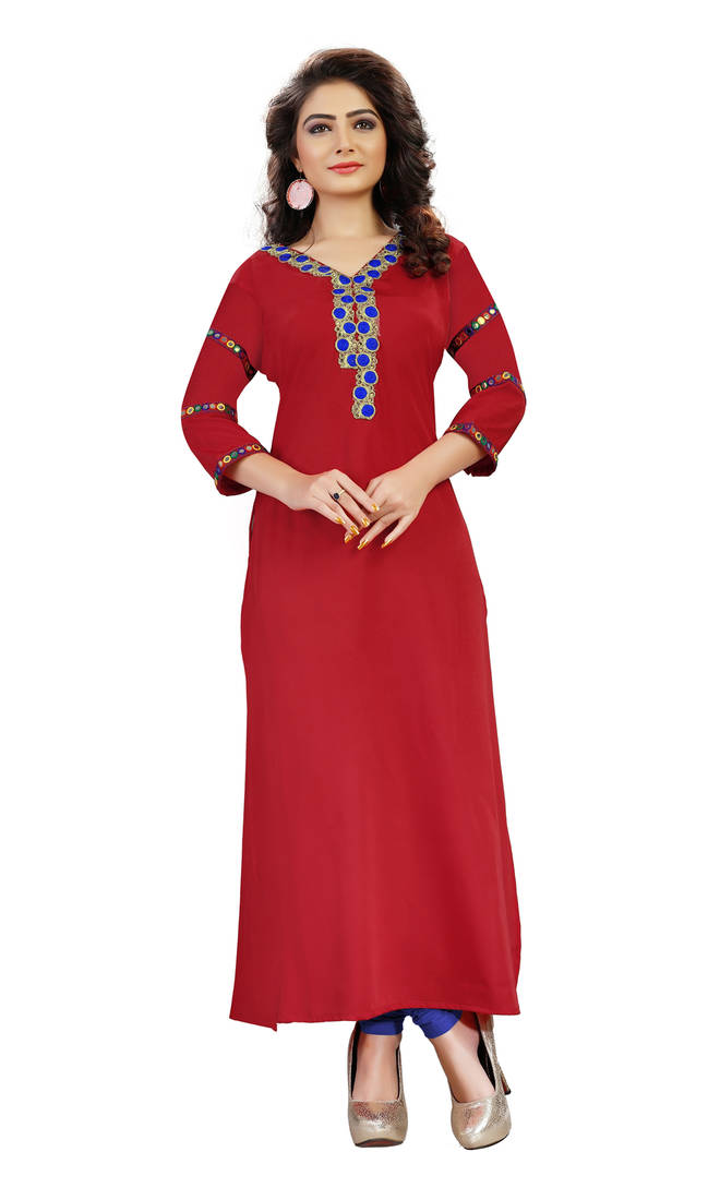 Buy red crepe printed kurti Online