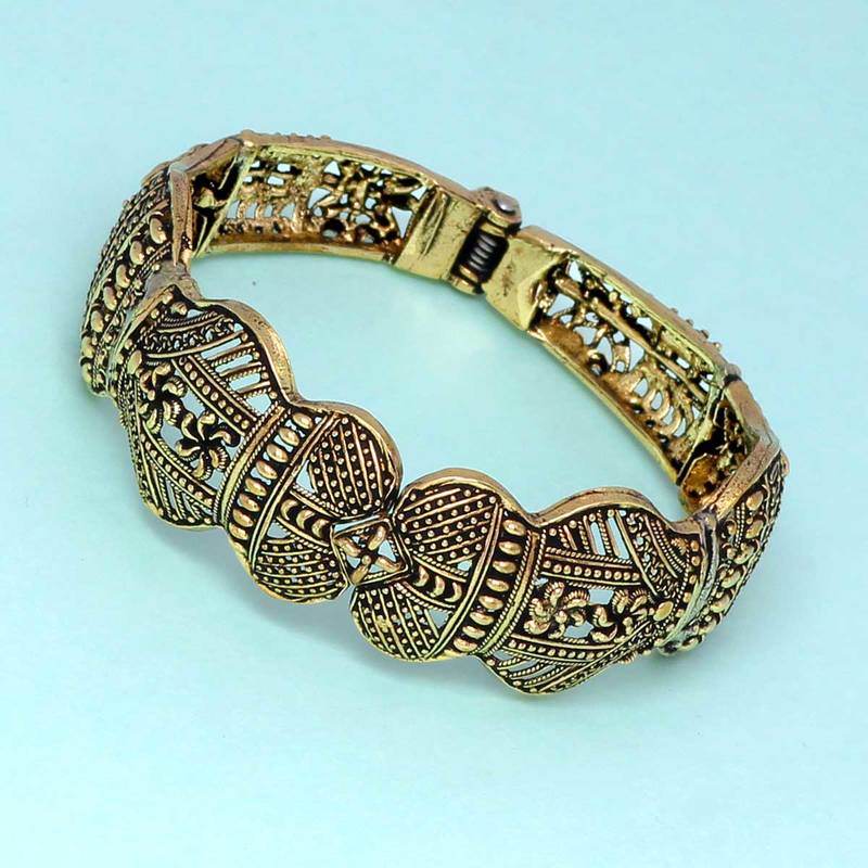 Buy Partywear Goldtone Oxidised Adjustable Kada Bracelet For Girls Online