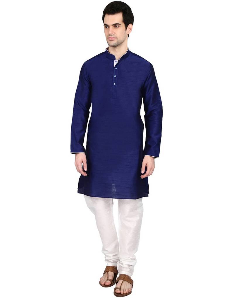 Buy indian ATTIRE Ethnic Blended Silk Royal Blue Kurta And White